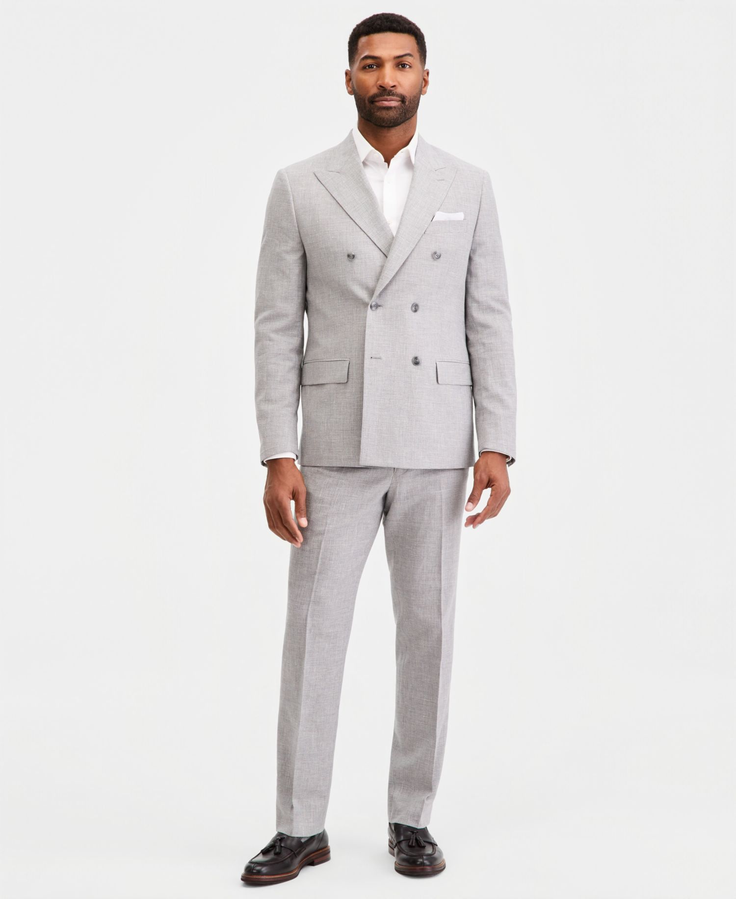 Men's Classic-Fit Light Gray Double Breasted Mini Houndstooth Suit Separates