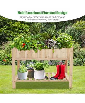 47'' Wooden Raised Garden Bed w/Bottom Shelf & Bed Liner Outdoor Elevated Planter Box