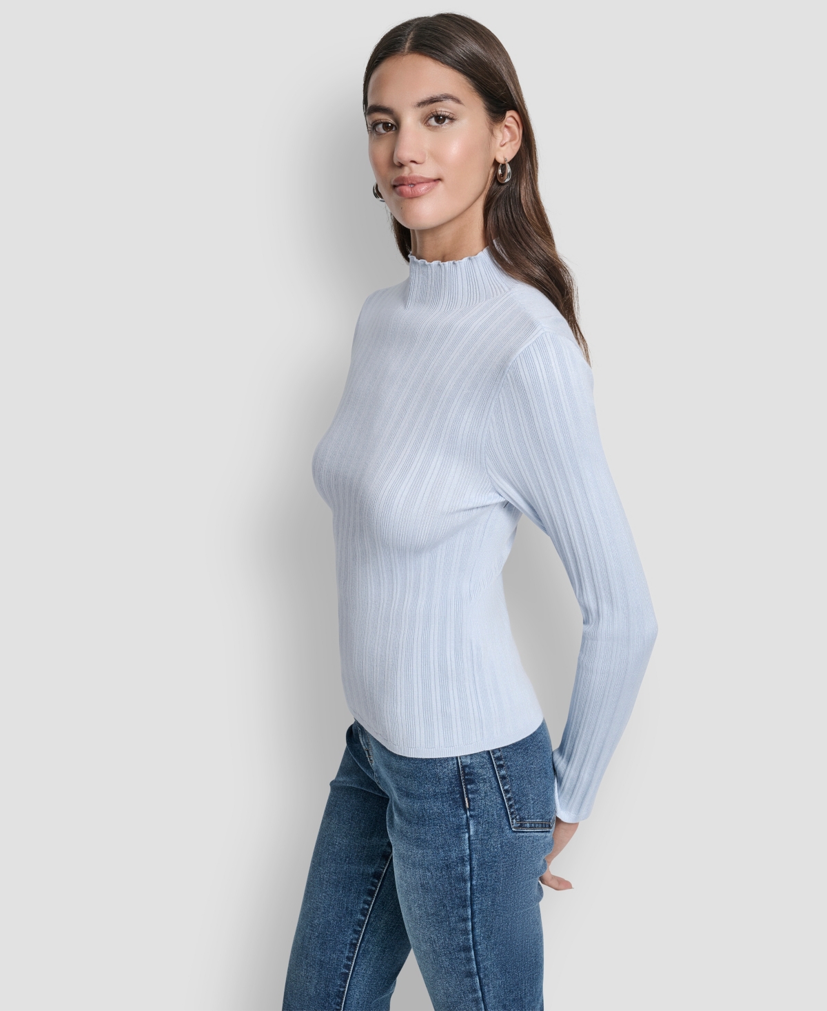 Dkny Jeans Petite Ribbed Mock-neck Sweater In Blue