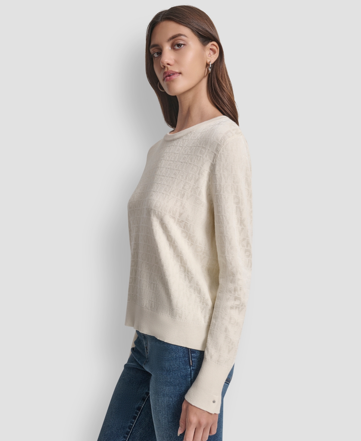 Dkny Jeans Petite Geometric Print Crewneck Sweater In Yellow