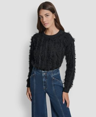 DKNY Jeans - Petite Fringe Crewneck Sweater