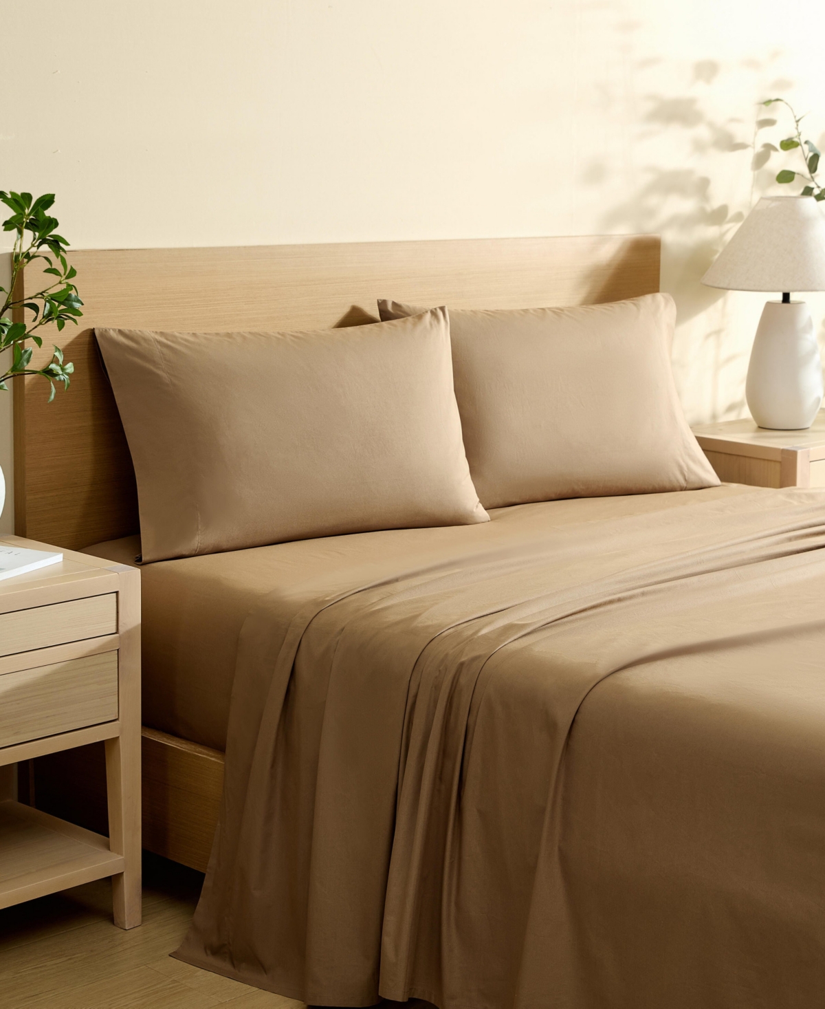 Nautica Solid Cotton Percale 3-piece Sheet Set, Twin Xl In Brown