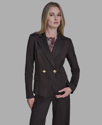 Women's Pinstripe Peak Lapel Notch Collar Jacket