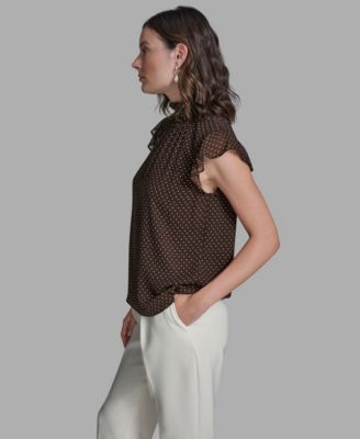 Women's Polka Dot Mock Neck Blouse