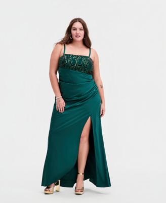 City Studios - Trendy Plus Size Satin Ruched Sequin Gown