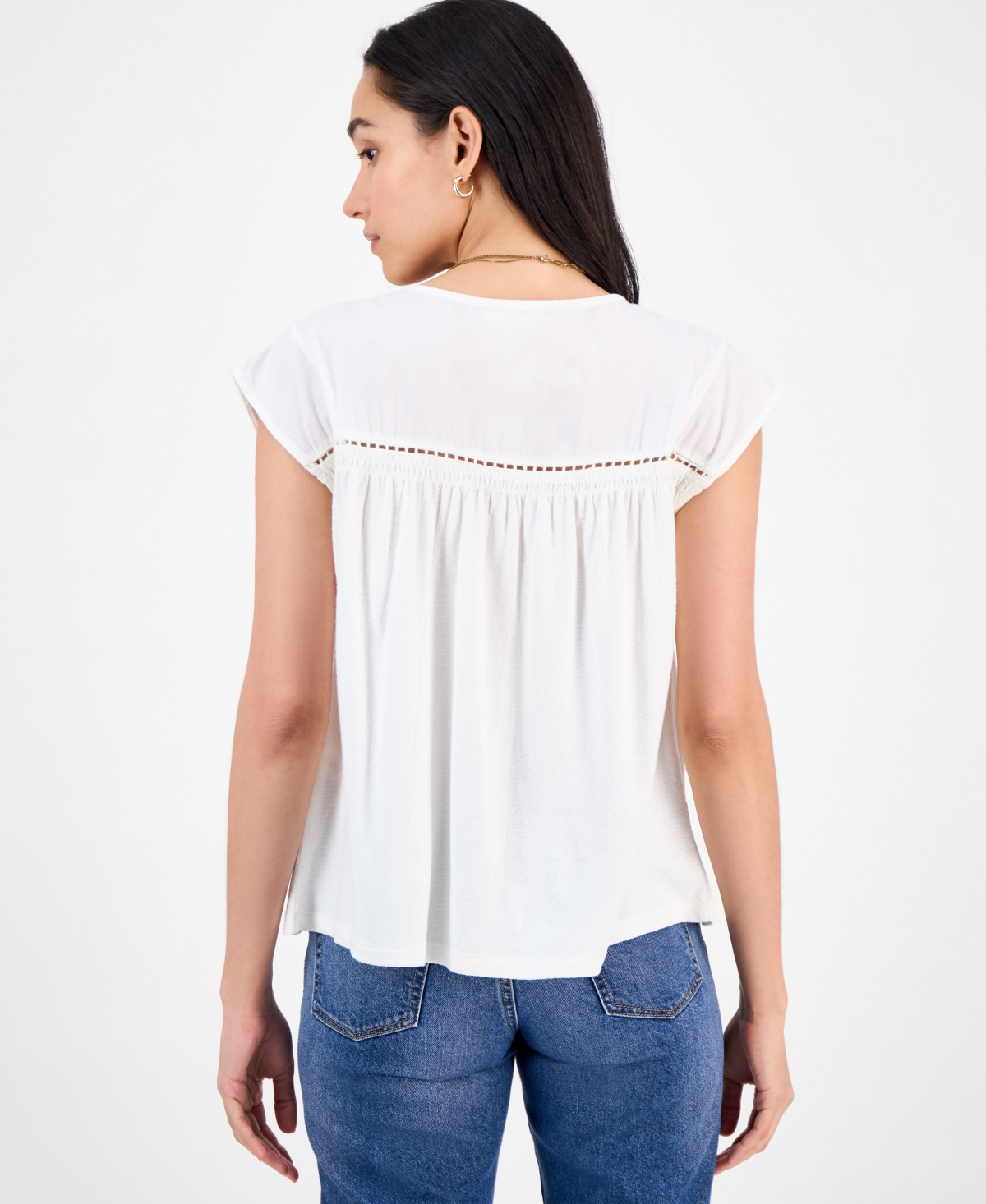 Lucky Brand Women's Cotton Ladder-trim Blouse In White