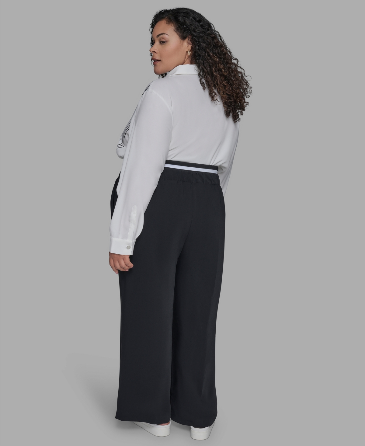 Karl Lagerfeld Plus Size Double Waistband Long Casual Pants In Black