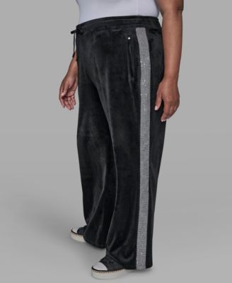 Plus Size Velour Rhinestone Trim Track Pant