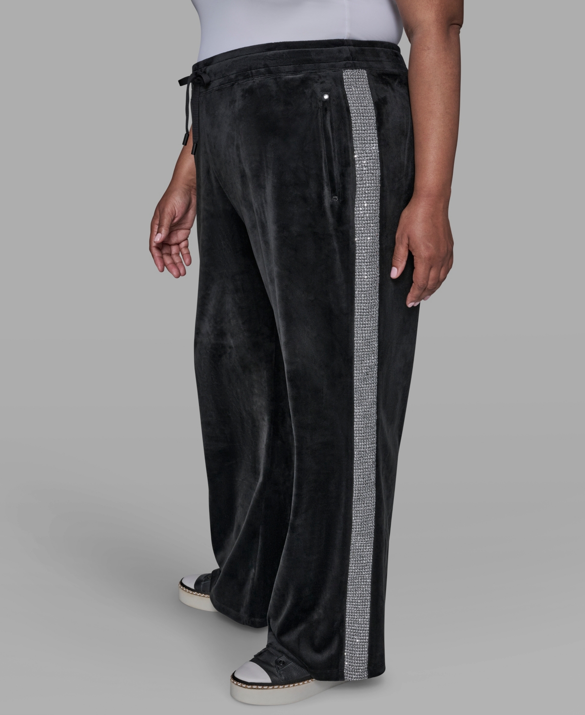 Karl Lagerfeld Plus Size Side Tweed Trackpants In Black
