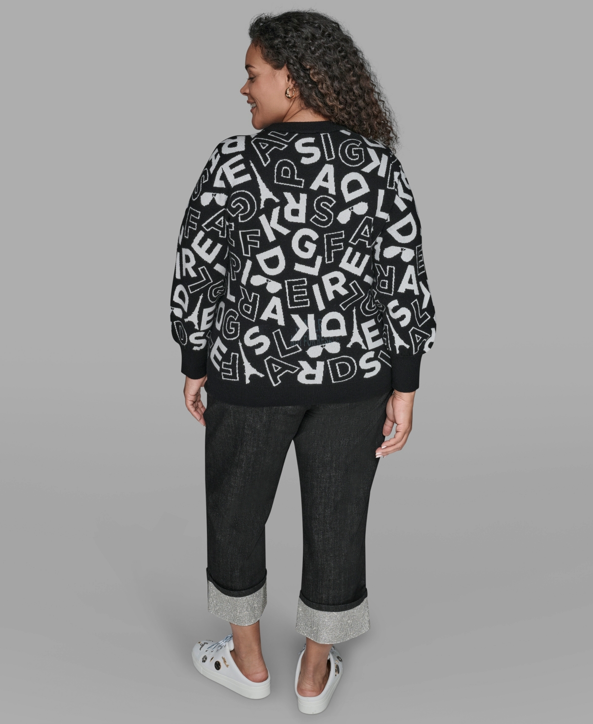 Karl Lagerfeld Plus Size Scatter Letters Sweater In Black