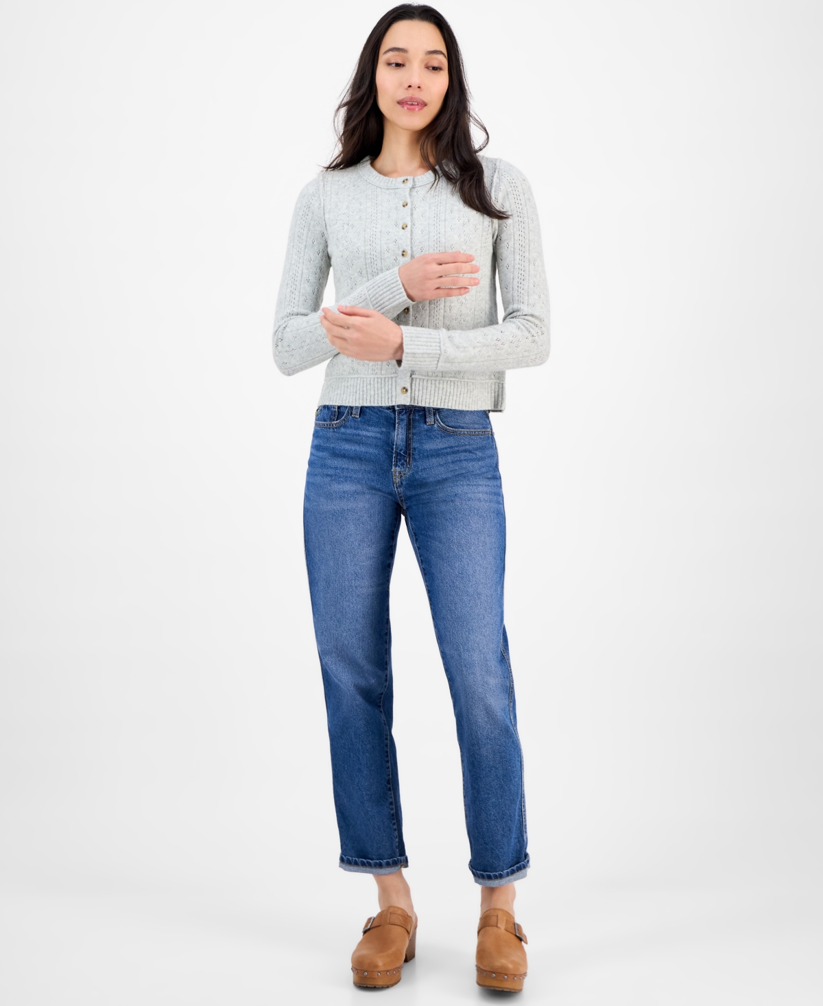 Lucky Brand Women's Pointelle Cardigan In Gray