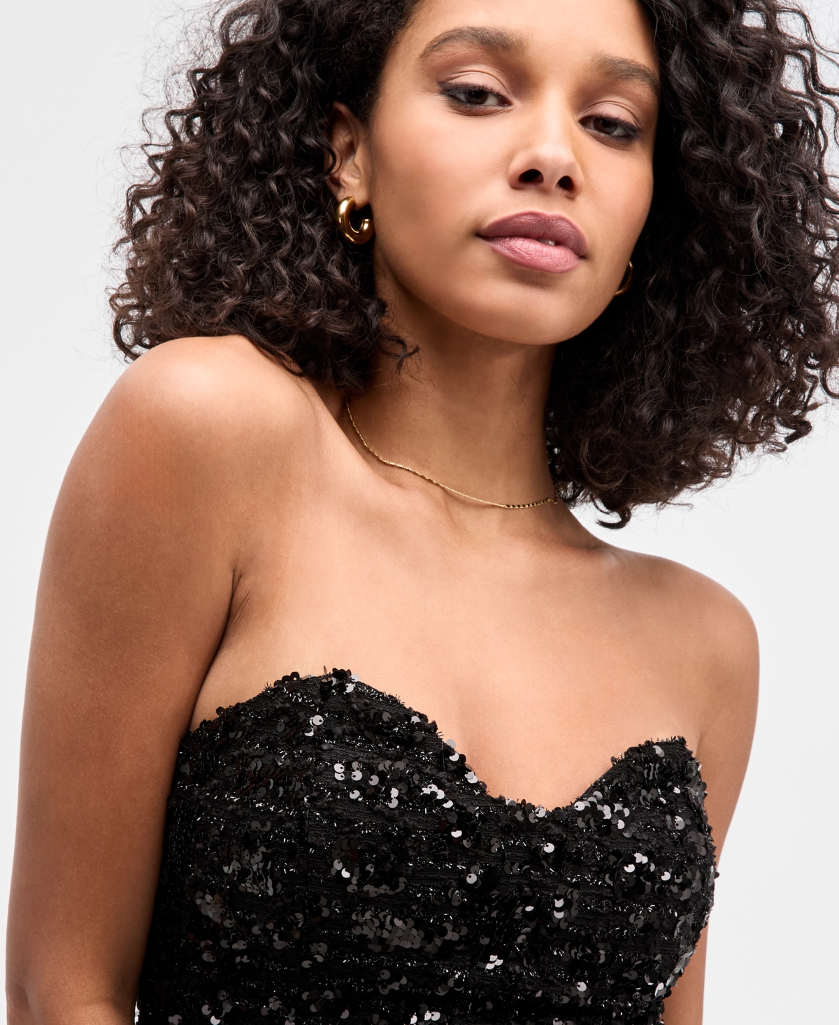 Bar Iii Women's Sequin Tweed Bustier, Macy's Exclusive In Black