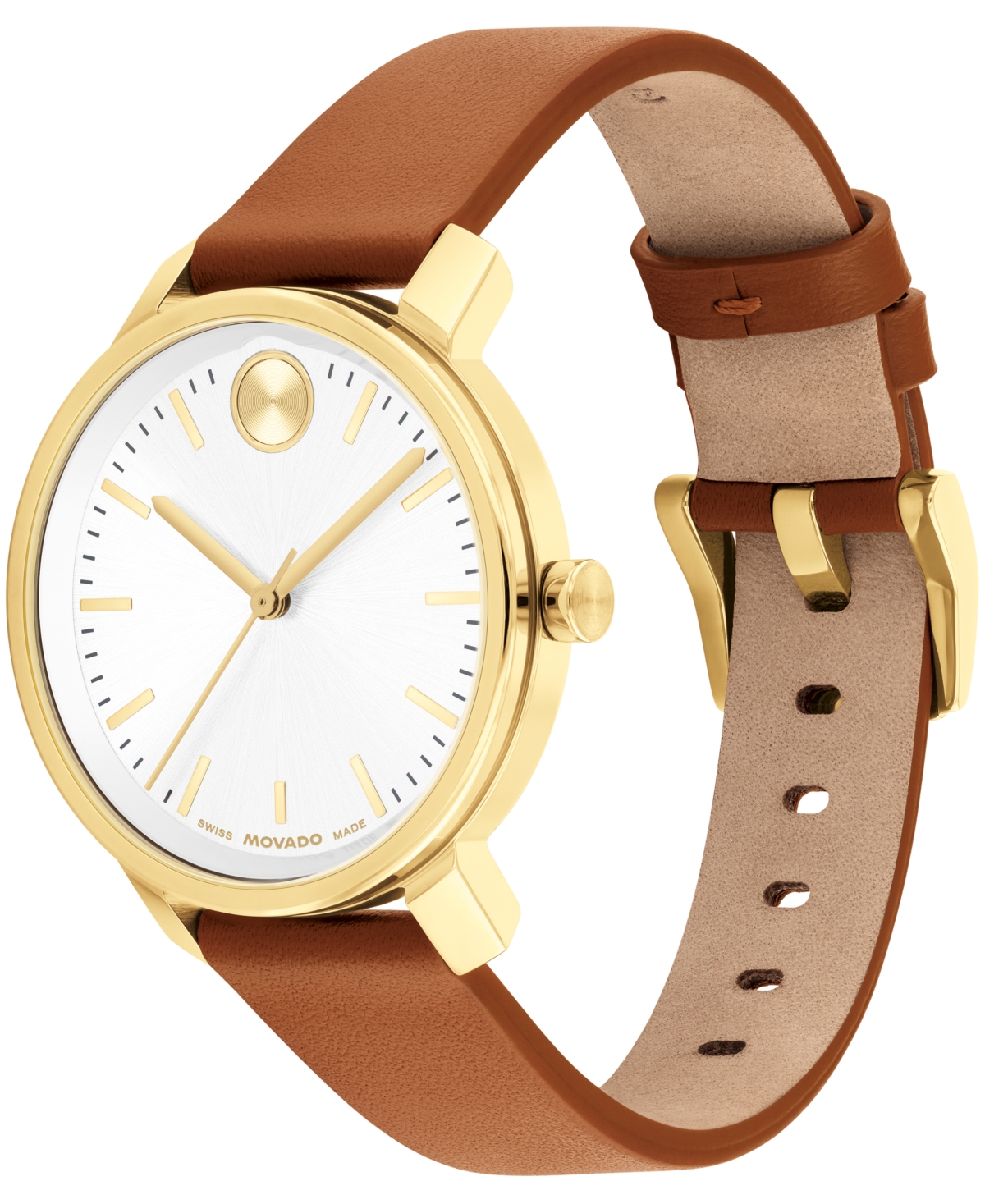 Movado Women's Bold Access Swiss Quartz Cognac Leather Watch, 34mm