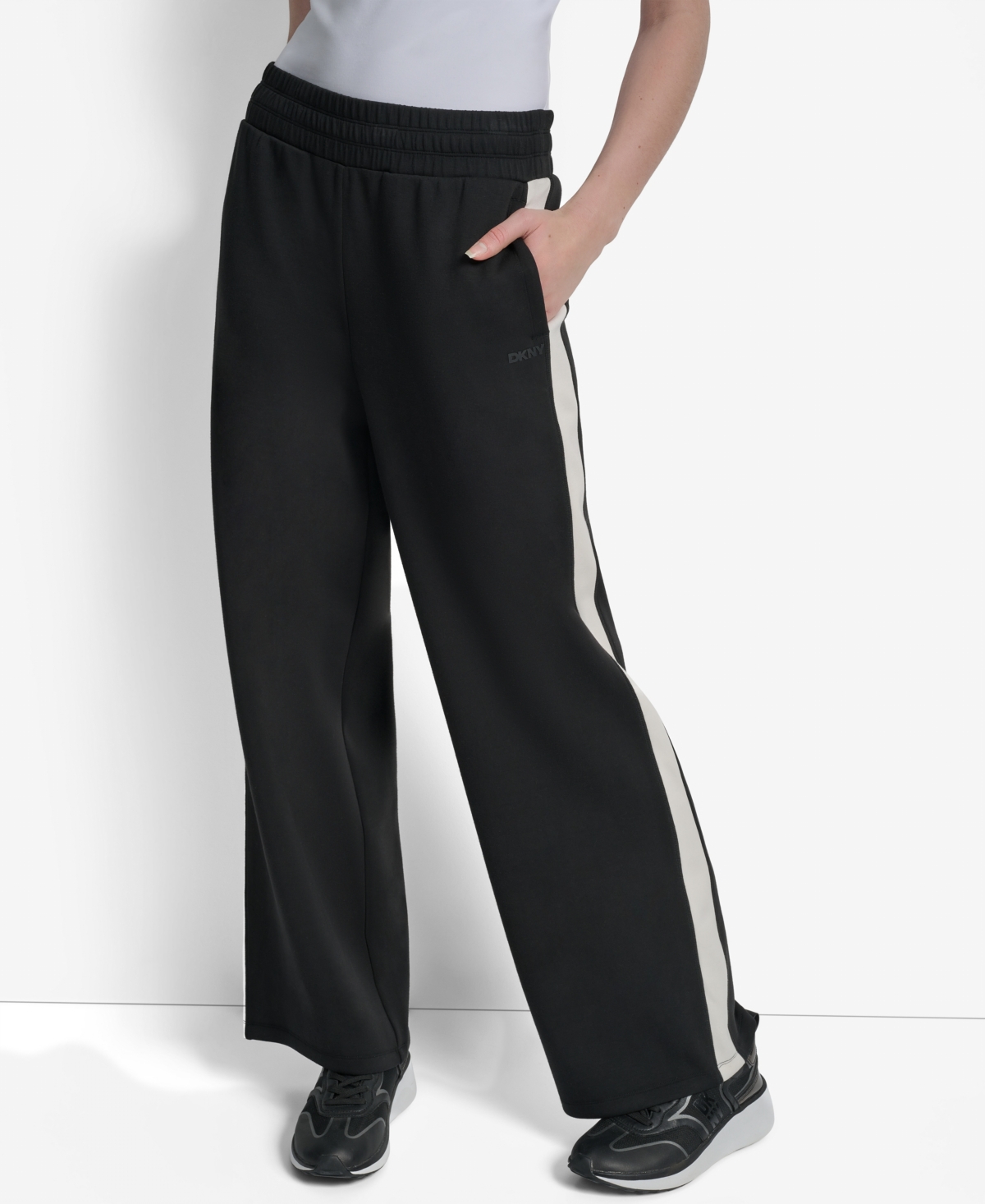 Dkny High Waist Modified Wide Leg Track Pants In Black