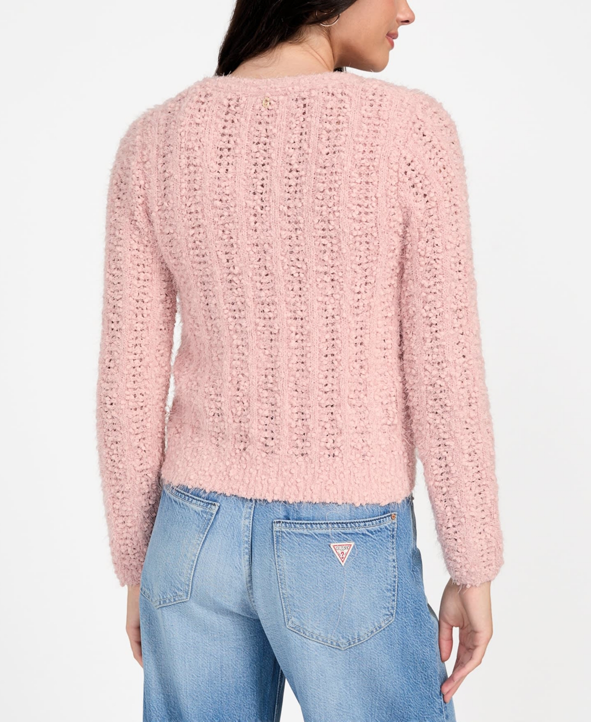 Guess Women's Bea Open Stitch Long Sleeve Cardigan Sweater In Pink
