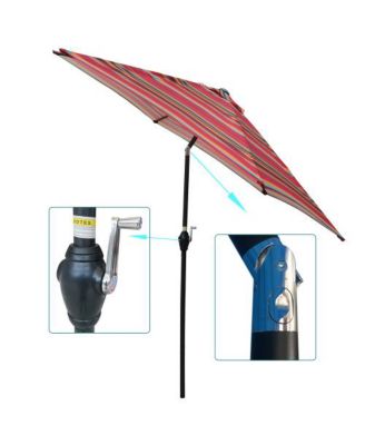 9FT Red Stripes Patio Umbrella with Tilt and Crank System