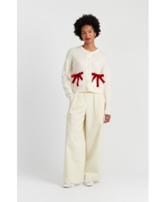 Women's Wool-Cashmere Velvet Bow Cardigan