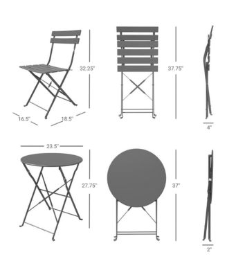 3-Piece Bistro Set, Folding Outdoor Patio Furniture Set with 2 Powder-Coated Steel Chairs & 1 Table