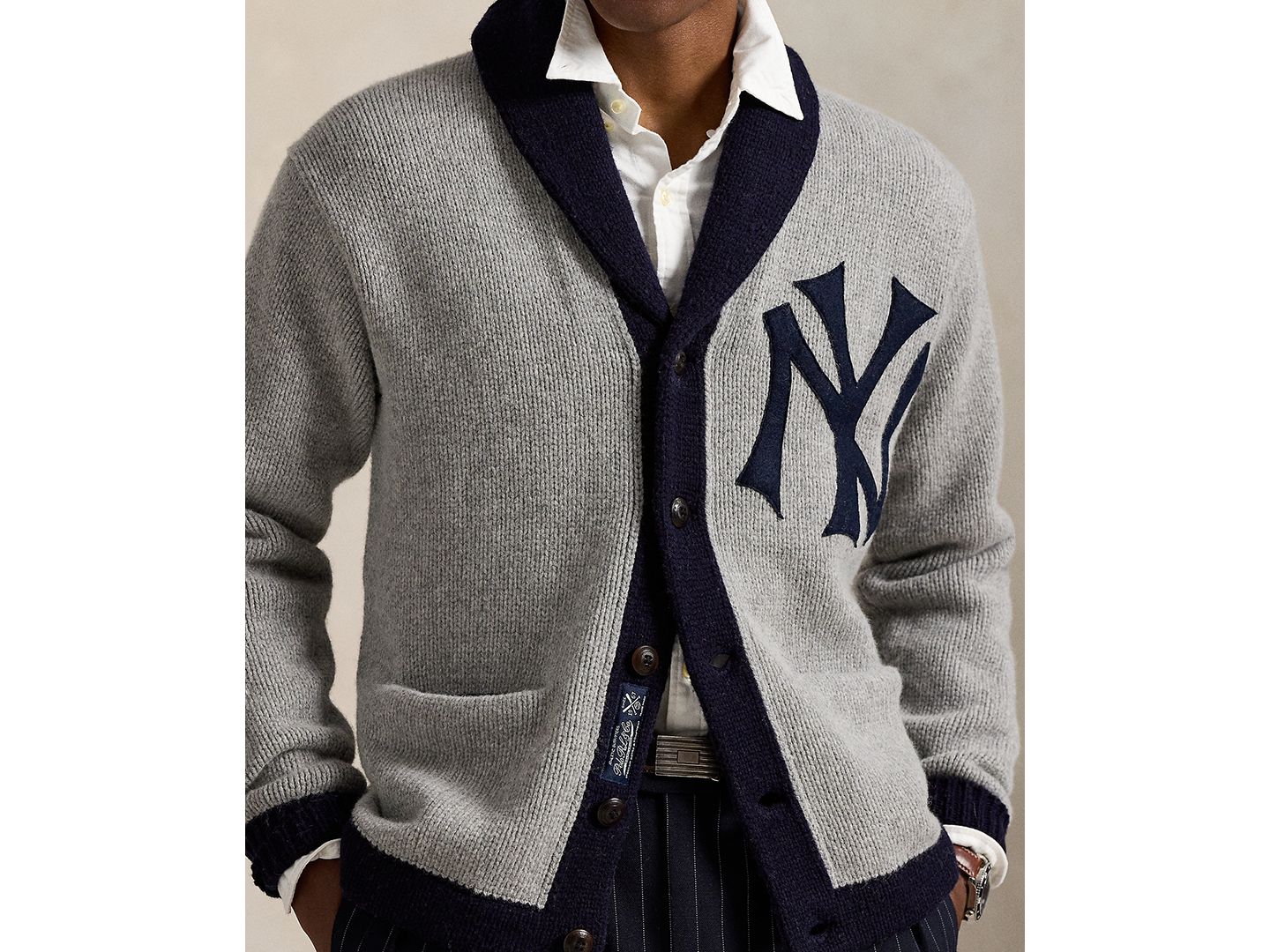 Мужской кардиган Polo Ralph Lauren Yankees, цвет: Серый комбинированный — фото 3