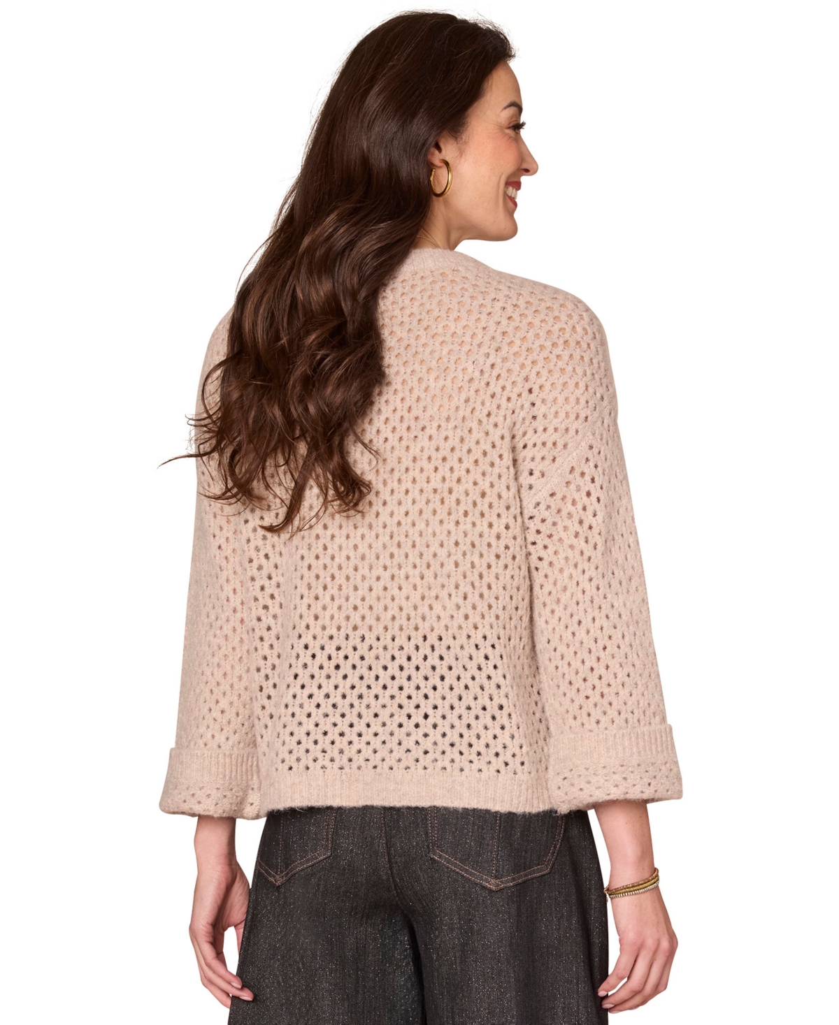 Democracy Women's Floral Embroidered Round Neck Sweater In Brown
