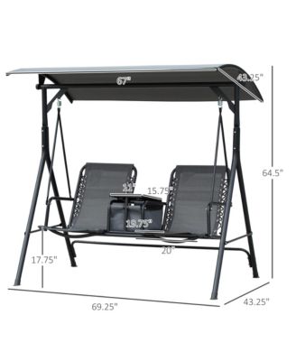 69 Inch 2-Seat Canopy Patio Swing with Storage Table and Cup Holders