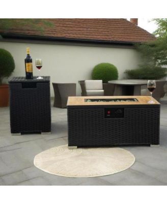 32 Inch Rectangular Wicker Fire Pit Table with 50000 BTU Burner and Ceramic Top