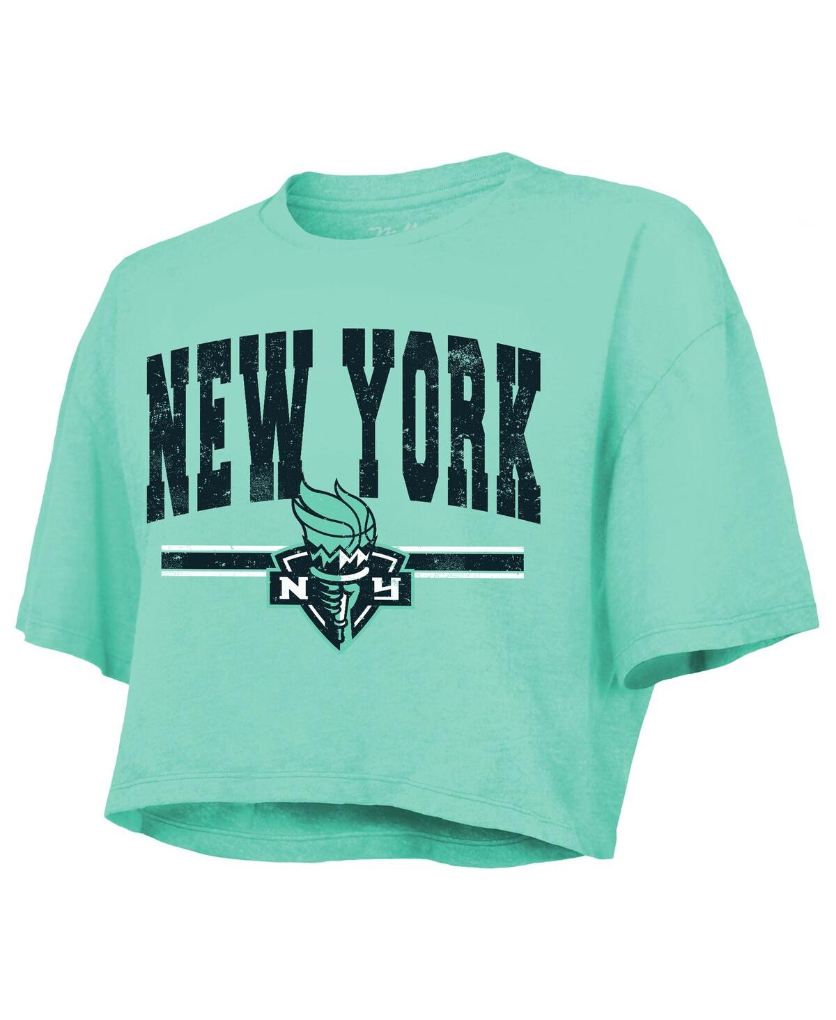 Majestic Threads Mint New York Liberty Chalk Stripe Boxy Crop Top In Green