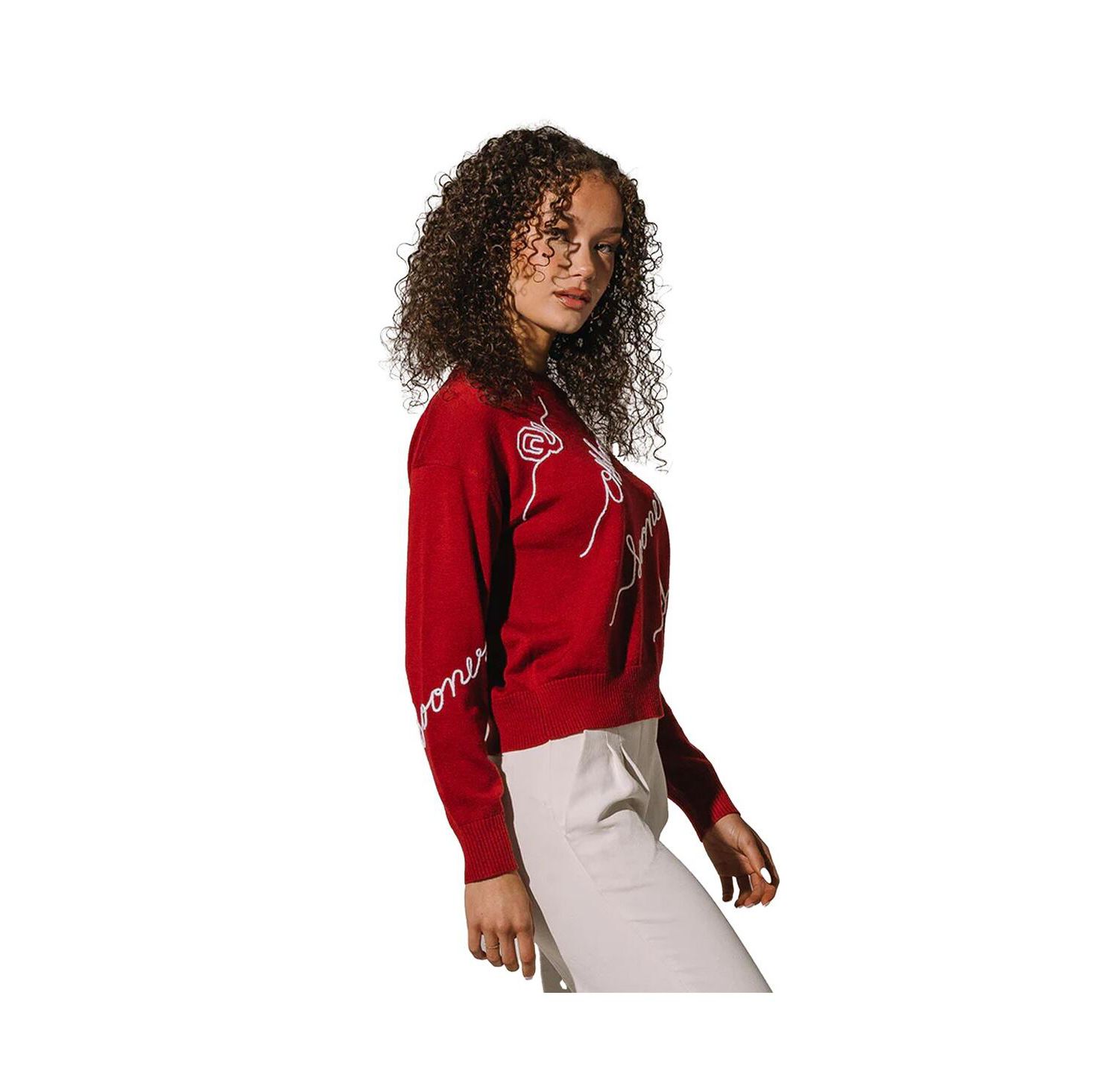 Women's Crimson Oklahoma Sooners Love Note Embroidered Pullover Sweater