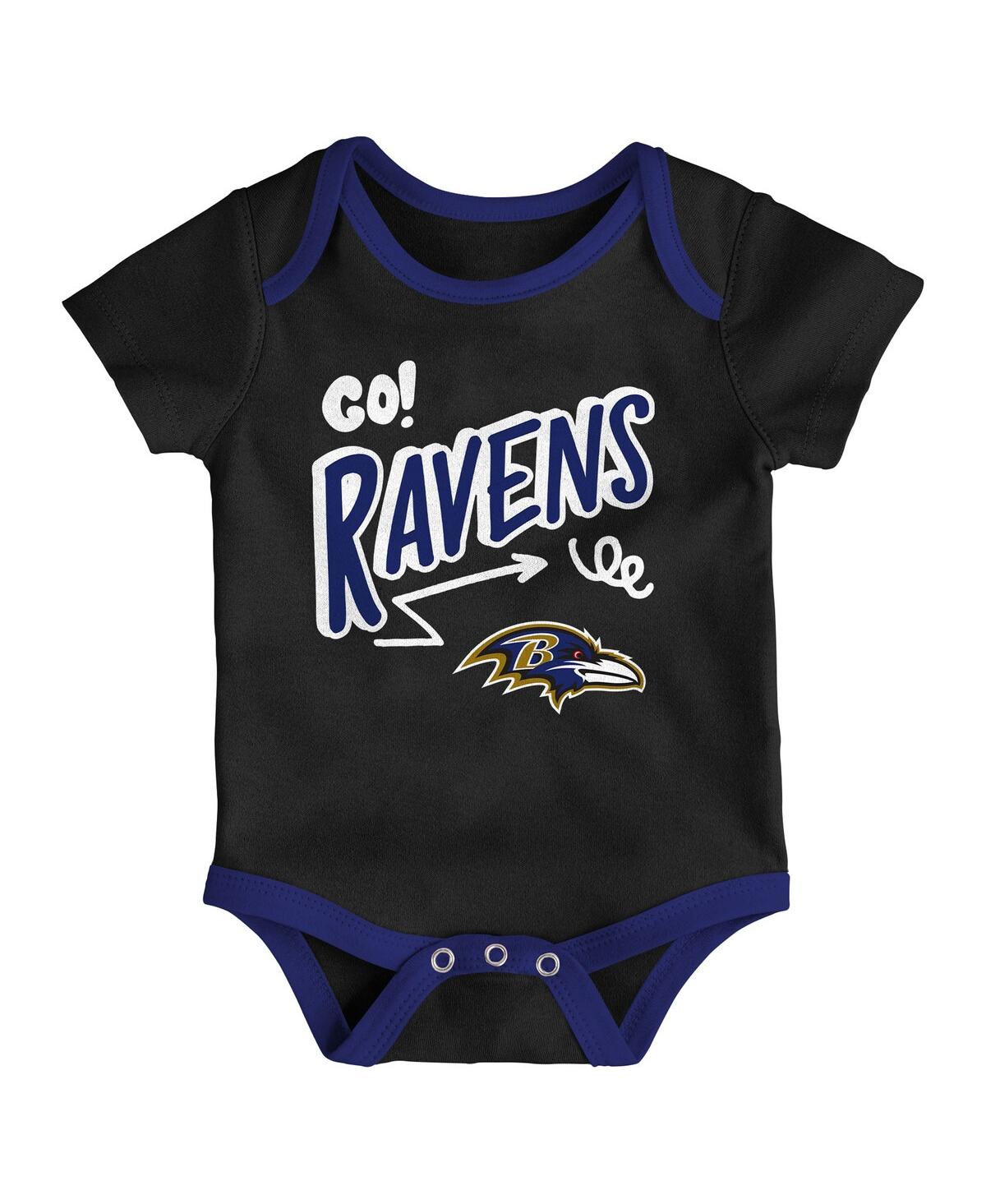Outerstuff Baby Boys and Girls 3-Piece Baltimore Ravens All Day Play Bodysuit Set