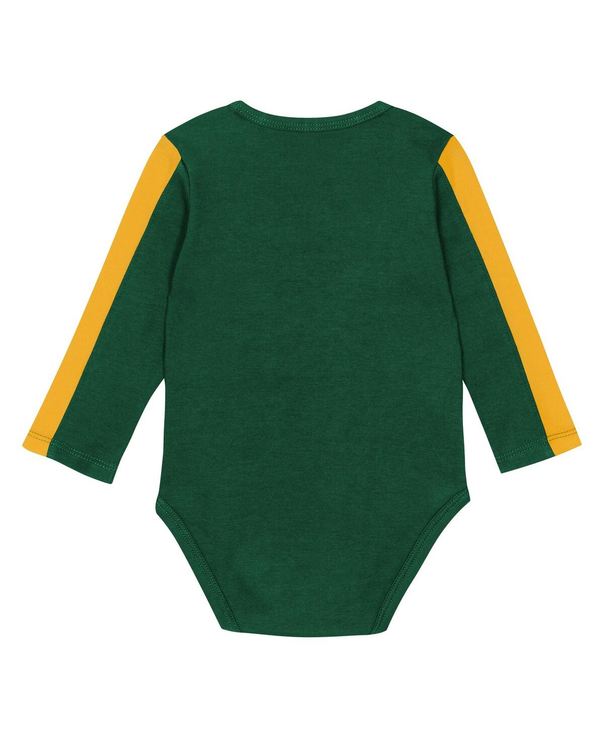Outerstuff Baby Boys And Girls 3-piece Green/gold Green Bay Packers Double Down Creeper And Pants Set In Multi