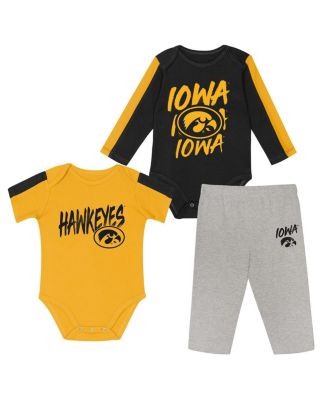 Outerstuff - Baby Boys and Girls Black/Gold Iowa Hawkeyes Double Down Creeper and Pants 3-Piece Set