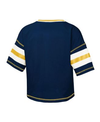 Big Girls Navy Michigan Wolverines Gridiron Jersey V-Neck T-Shirt