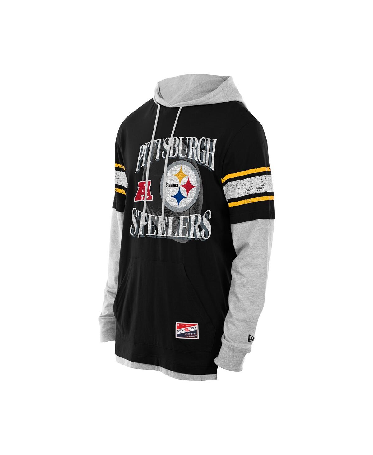 New Era Men's Black Pittsburgh Steelers Twofer Layered Long Sleeve Hoodie T-shirt In Black