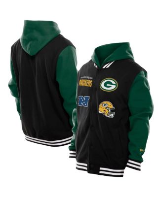 New Era - Men's Black Green Bay Packers Full-Snap Fleece Hoodie Jacket