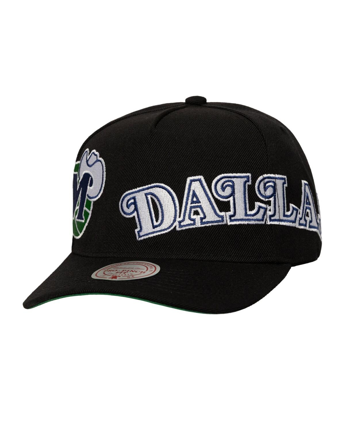 Mitchell & Ness Men's Black Dallas Mavericks Busted Logo Wordmark Wrap Around Pro Pinch Adjustable Hat In Black