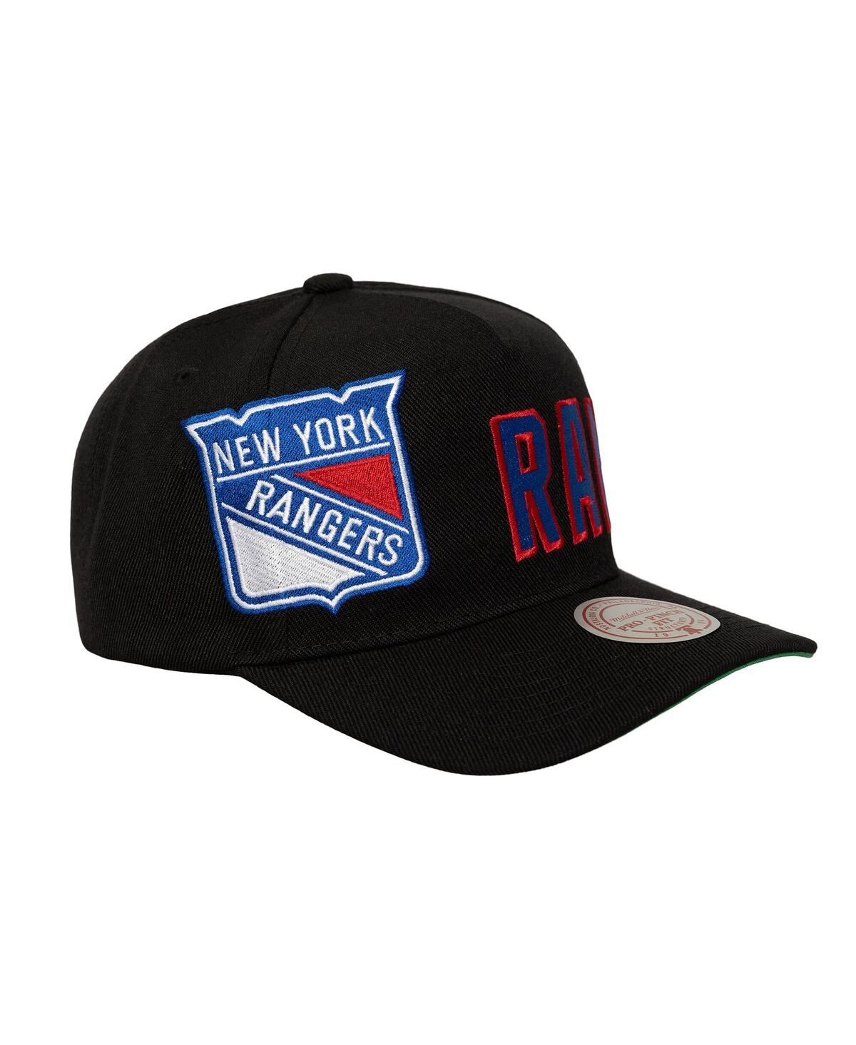Mitchell & Ness Black New York Rangers Busted Logo Wordmark Wrap-around Pro Pinch Adjustable Hat In Black