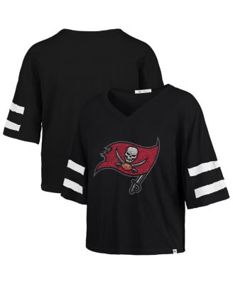 '47 Brand - Women's Black Tampa Bay Buccaneers Premier Scout Cropped V-Neck T-Shirt