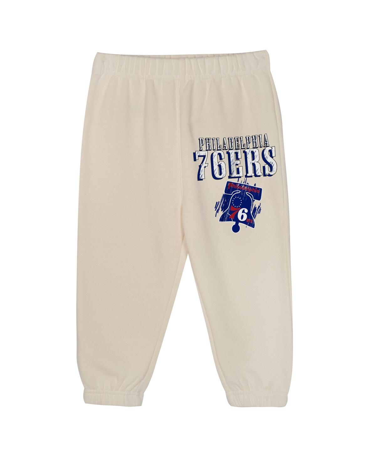Mitchell & Ness Toddler 2-piece Cream Philadelphia 76ers Hang Time Oversized Pullover Hoodie And Pants Set In White