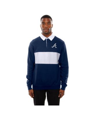 Men's Navy Atlanta Braves Throwback Prep Color Block Rugby Polo Shirt