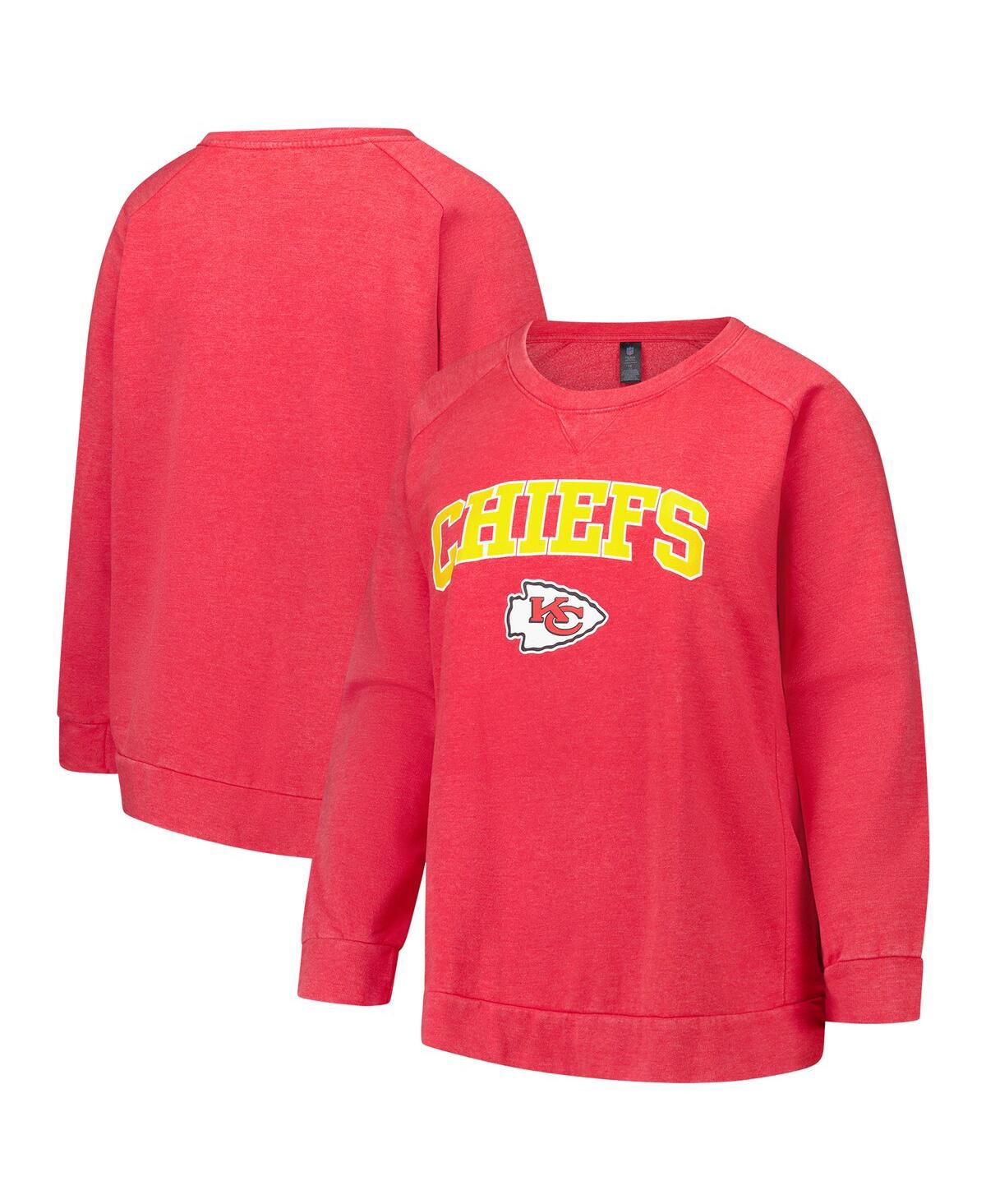 Profile Fanatics  Red Kansas City Chiefs Acid Wash Raglan Pullover Sweatshirt In Pink