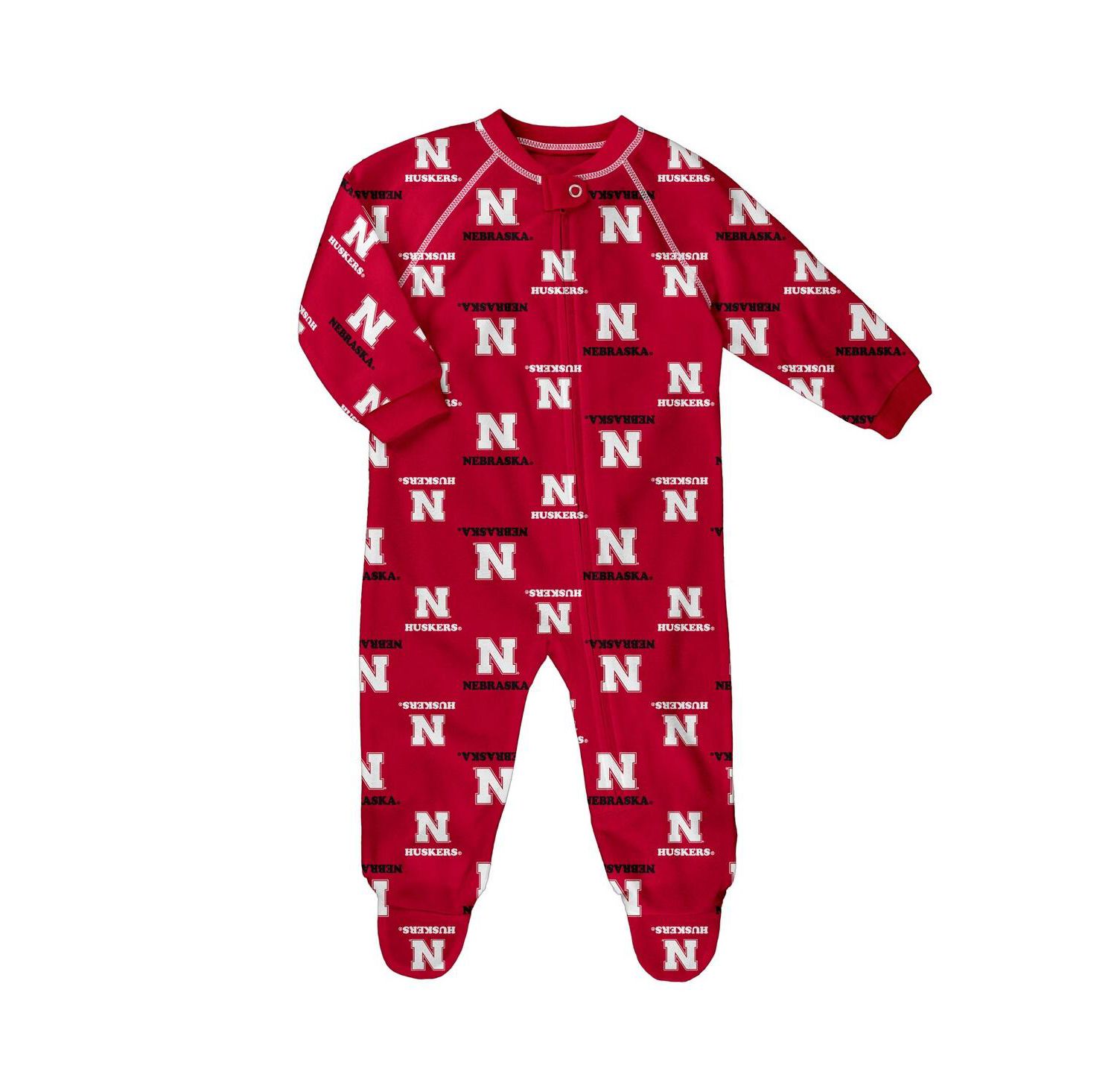 Baby Boys and Girls Scarlet Nebraska Huskers All-Over Print Raglan Full-zip Coverall