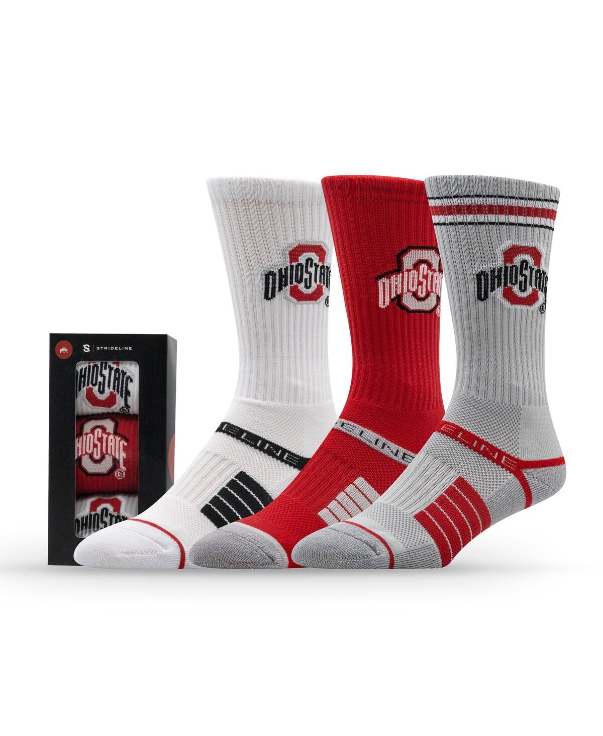 Strideline Men's And Women's 3-pack Ohio State Buckeyes Premium Knit Crew Socks In Multi