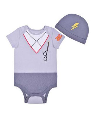 Children's Apparel Network - Baby Boys and Girls Gray Harry Potter Hogwarts Uniform Bodysuit and Hat Set