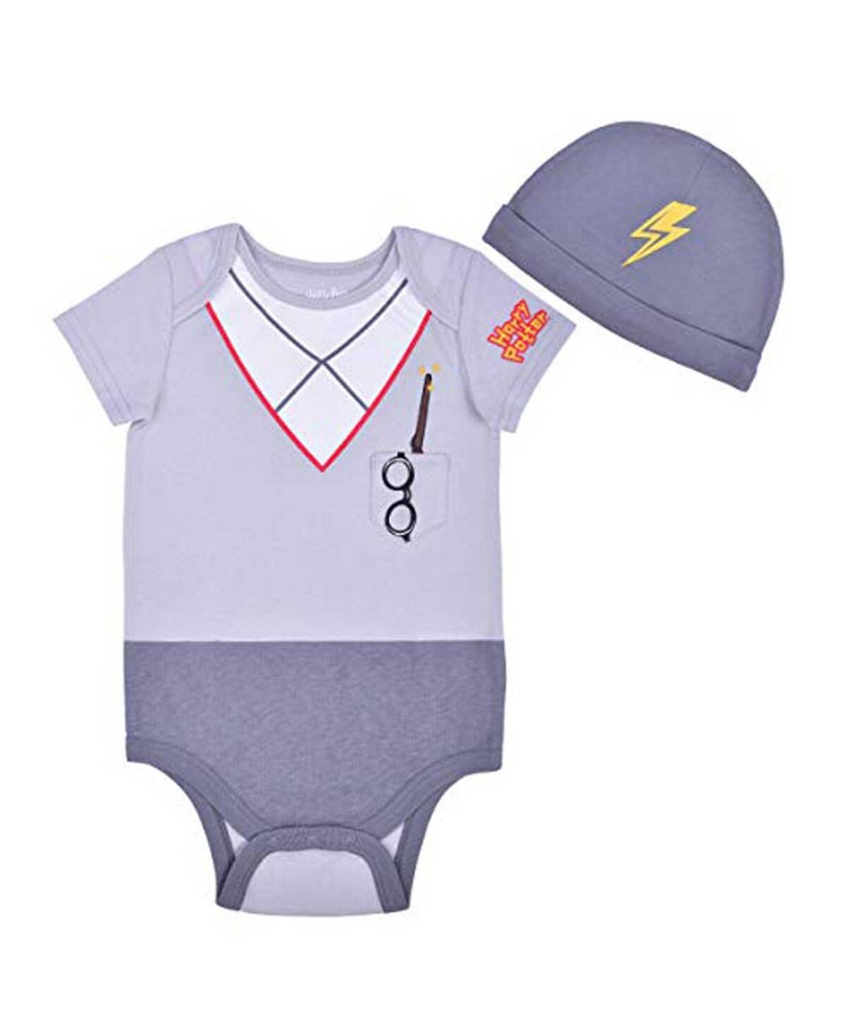 Children's Apparel Network Baby Boys And Girls 2-piece Gray Harry Potter Hogwarts Uniform Bodysuit And Hat Set In Purple