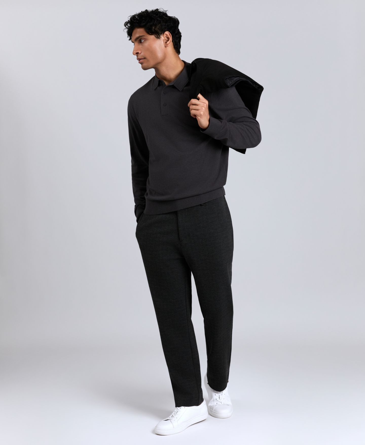 Мужской свитер Kenneth Cole Long Sleeve Polo Sweater, цвет: Charcole — фото 2