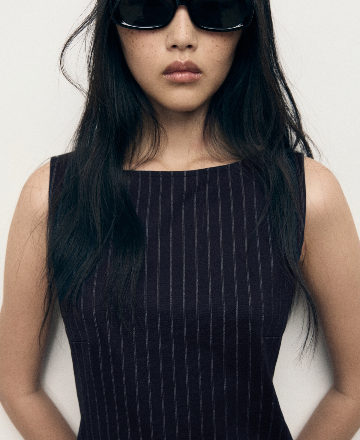 Mango Pinstripe Sleeveless Dress In Black