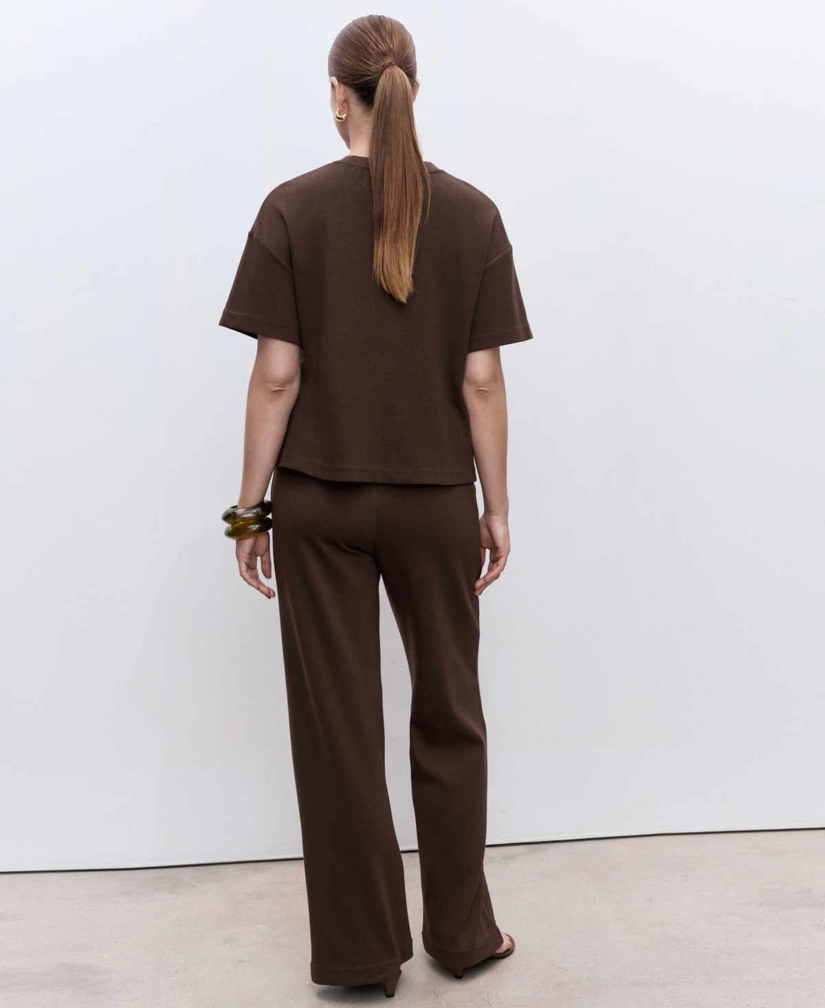 Mango Cotton Blend Wide Leg Maternity Pants In Brown