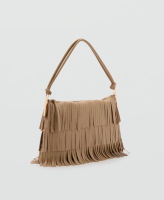 Women's Fringes Detail Large Leather Shoulder Bag