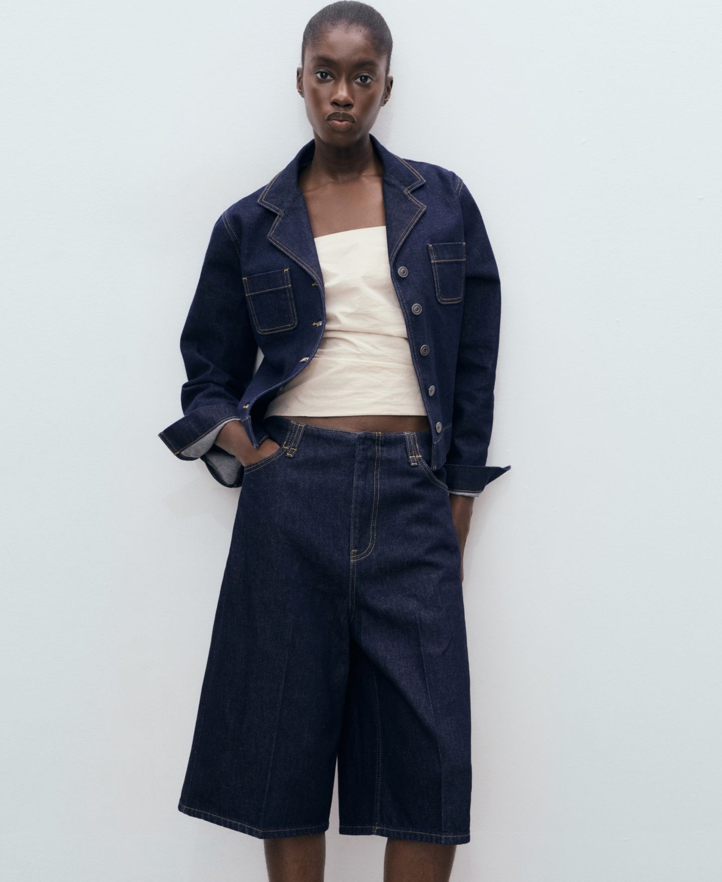 Женские шорты Mango Mid-Rise Denim Bermuda, цвет: Синий — фото 4