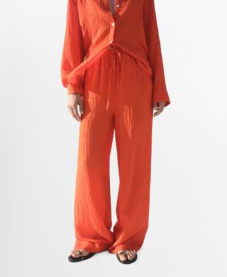 MANGO - Women's Straight-Leg Crinkled-Effect Pants